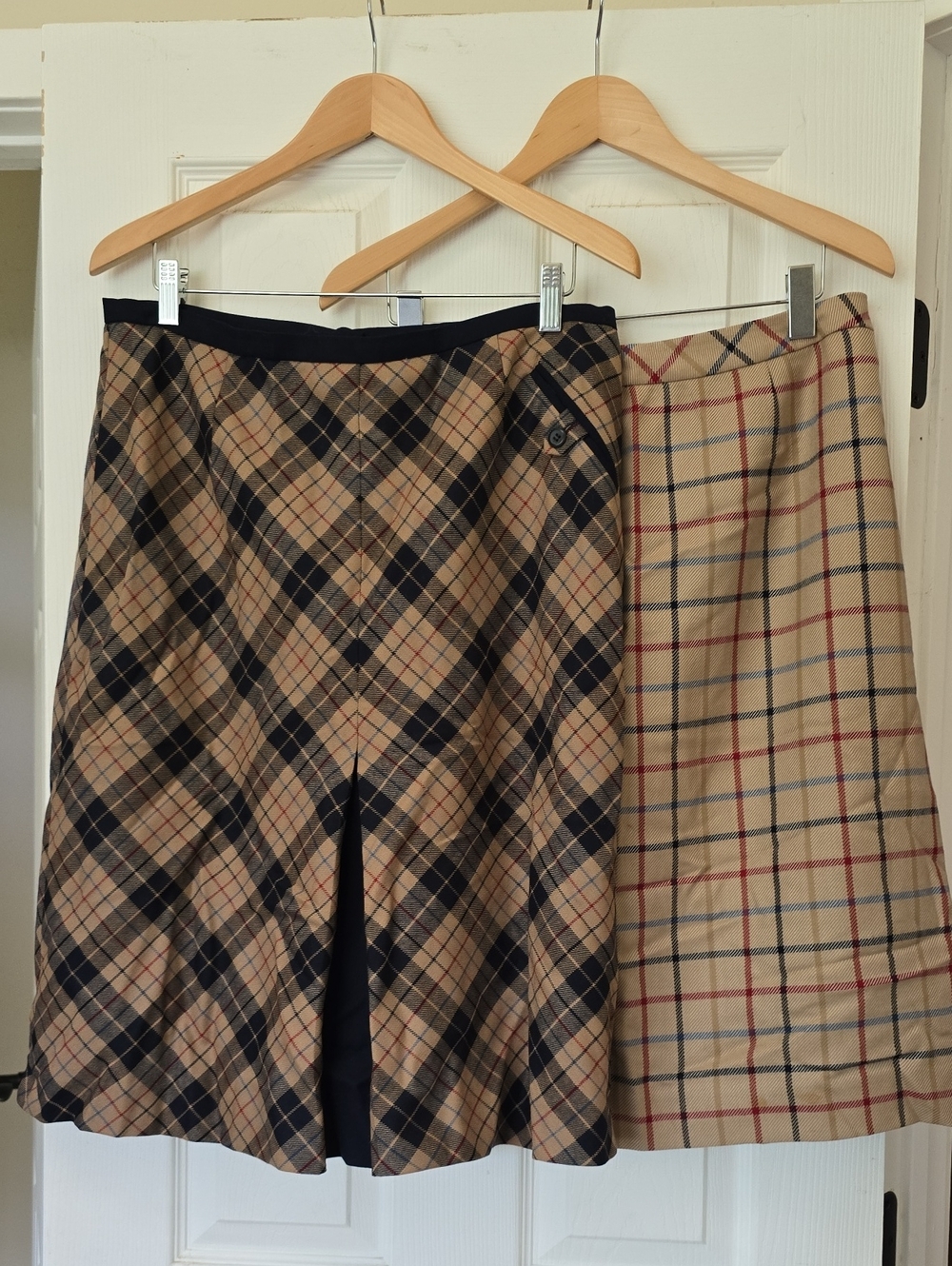 Pendleton Navy and Beige Plaid A-Line Skirts